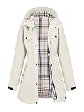 PITINAN Rain Jacket Women Waterproof Long Raincoat Spring Trench Coat Womens Rain Jacket With Hood Breathable Raincoats for Women Windbreaker Jackets Travel For Europe OFF White M