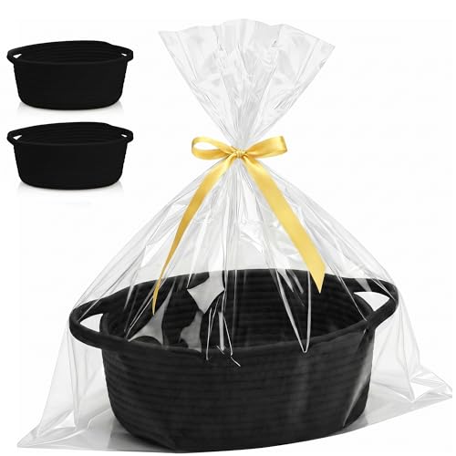 Lot de 2 paniers cadeaux vides coton ruban noir anniversaire et Noel