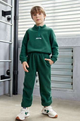 Image of Arshiner Toddler Boys Letter Embroidery Half Zip Sweatshirt & Pants Set Fuzzy Fleece Fall Winter Outfits 2~6 Years