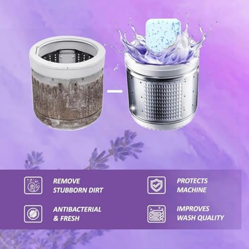 Image of Lavender Washing Machine Cleaner Tablets 16 PCS - Washer Cleaner & Descaler for Front Load & Top Load Washers, Deep Cleaning Deodorizer, Odor Remover, Limescale Remover, HE Tub Cleaner
