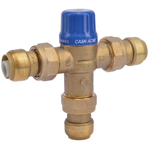 Cash Acme 3/4 Inch HG110-D Thermostatic Mixing Valve with SharkBite Union Connections, Brass...