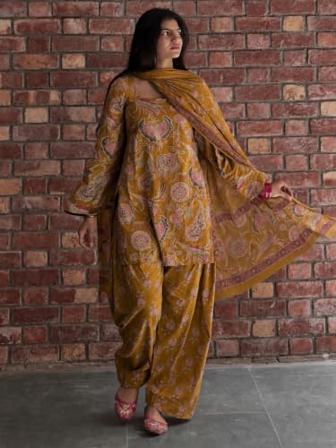 Image of ANNI Designer Farshi Salwar Suit for Women Cotton Printed | Kurta Dupatta Set for Woman | Straight Palazzo Outfit Square Neck Long Sleeve Ethnic Dress Stylish Womens Clothing