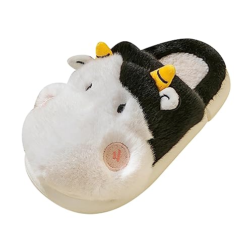 Boys Shoes Girls Boys Cow Slippers for Toddler Kids, Cute Fuzzy Cartoon Animal Slippers, Fluffy House Bedroom Shoes for