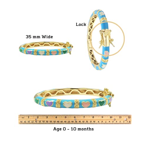 Ivy And Max Gold Finish Aqua Blue Enamel Multi Hearts Girls Bangle Bracelet (35 Mm: Age 0-10 Months) #TOP2