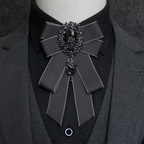 Image of Rhinestone Retro British Style Pre-tied Adjustable Fabric Ribbon Bow Tie for Women Men Uniform Necktie Bownot