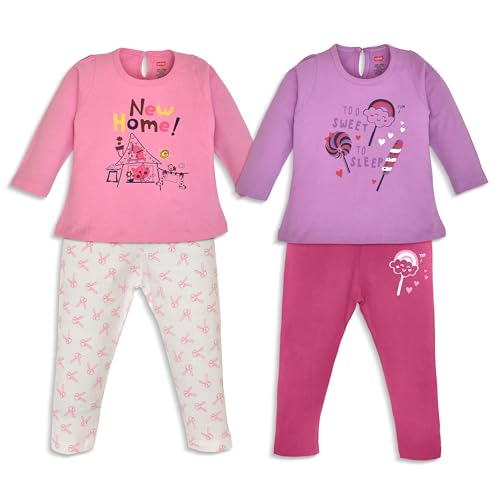 Image of LuvLap Baby Girls 100% Cotton Full Sleeve Top & Pyjama Sets, Pack Of 02