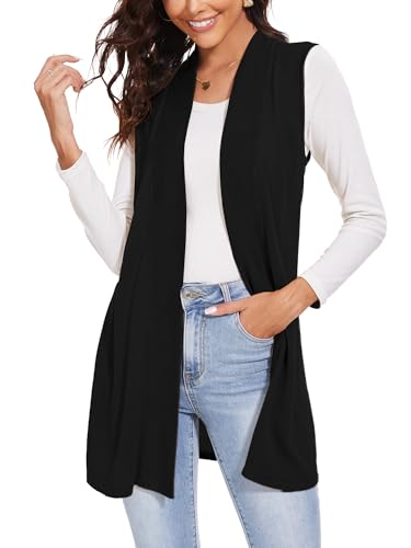 Spicy Sandia Women's Long Knit Cardigan Vest Sleeveless Open Front Casual Sweater Duster