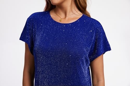 Image of Women's Crewneck Sequin Shift Dress Short Sleeve Casual Holiday Sparkly Party Dress
