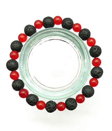 Bracelet lave noire et calcédoine rouge 6-8mm pour homme et femme LKBEADS