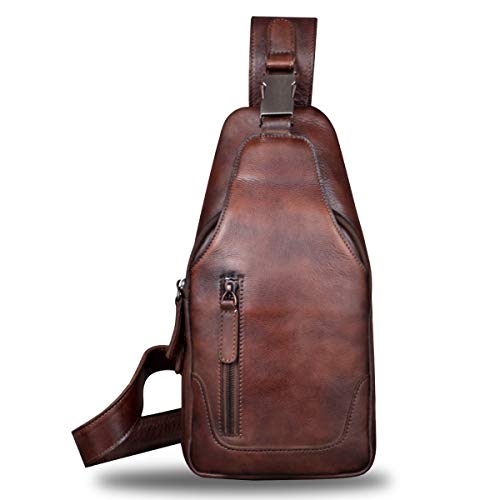 Genuine Leather Sling Bag For Men Chest Shoulder Crossbody Hiking Backpack Vintage Handmade Daypack (Coffee) #TOP1