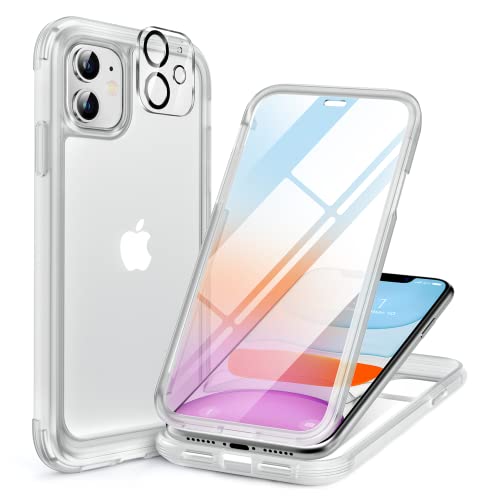 Image of Miracase Glass Series for iPhone 11 Case 6.1 inch, Upgraded Full-Body Rugged Phone Bumper Case Cover with Built-in 9H Tempered Glass Screen Protector and Camera Protector, Matte Clear