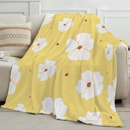 Plaid microfibre flanelle fleurs blanches couverture lit 150x200 - 4