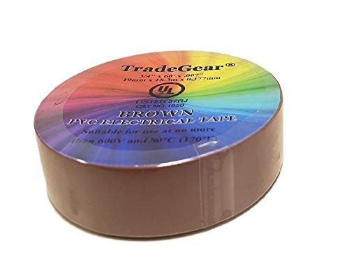 Tradegear Electrical Tape (10Pk) Brown Matte – Waterproof, Flame Retardant, Strong Rubber Based Adhesive, Ul Listed – Rated For Max. 600V And 80Oc Use – Measures 60’ X 3/4" X 0.07" #TOP7