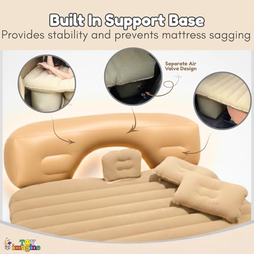 Image of Toy Imagine Car Air Mattress with Pillows & Pump Inflatable Back Seat Bed for Travel, Camping, Long Drives & Family Trips Universal Car Sleeping Bed (Beige)