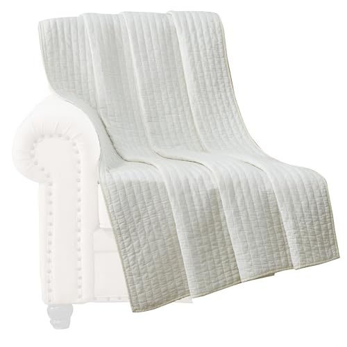 Benjara BM313291 1 x 50 x 60 in. Xumi Quilted Throw Blanket with Channel Quilting Antique White