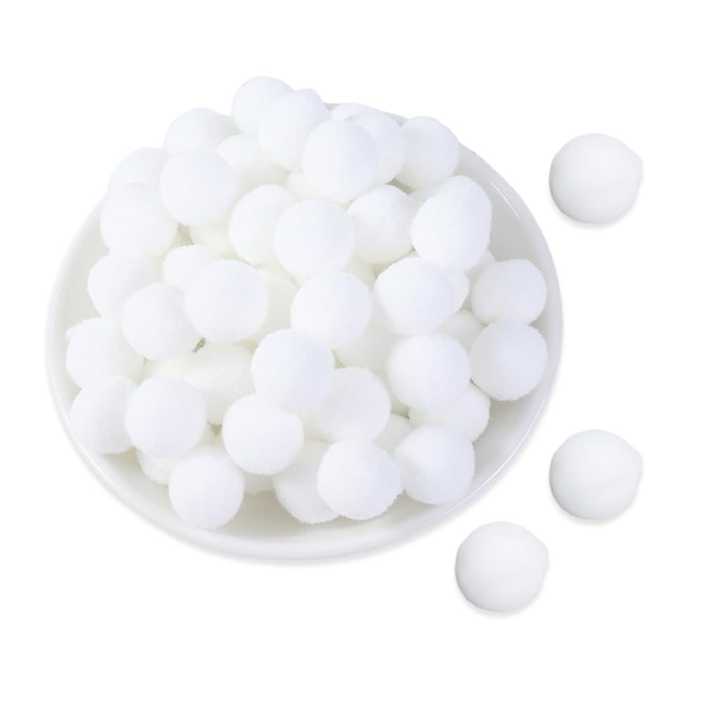 12 Palline Di Pompon Soffici In Lana Bianca - Diametro 70mm Per Decorazioni Fai Da Te, Festività E Artigianato