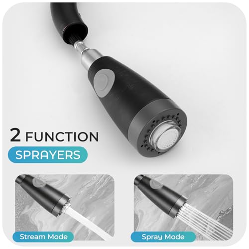 Image of LED Kitchen Faucet with Pull Down Sprayer - ORB Single Handle Kitchen Faucets, High Arc Stainless Steel Pull Out Kitchen Sink Faucet with Deck for RV Laundry Farmhouse Bar