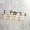 Regency Hill Mencino Modern Wall Mount Light Satin Nickel Silver Metal Hardwired 35 1/4″ Wide 5-Light Fixture Clear Glass Shade for Bathroom Vanity Mirror House Home Room Decor