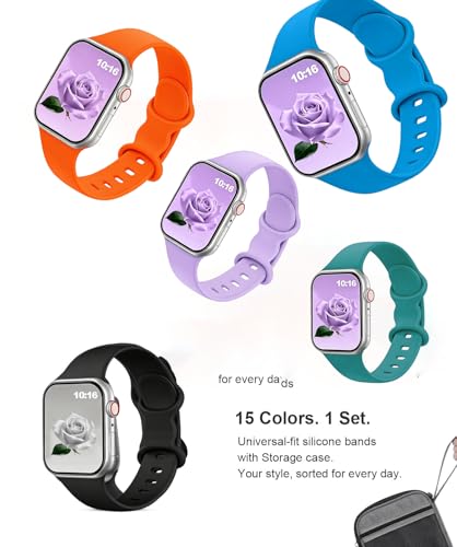 15 Pack Sport Bands with Compatible for Apple Watch Bands 40mm 41mm 38mm 44mm 45mm 46mm 42mm 49mm Women Men,Soft Silicone Watch Band with Storage Case for iWatch Series 11 10 9 8 7 6 SE 5 4 3 2 Ultra — view 2