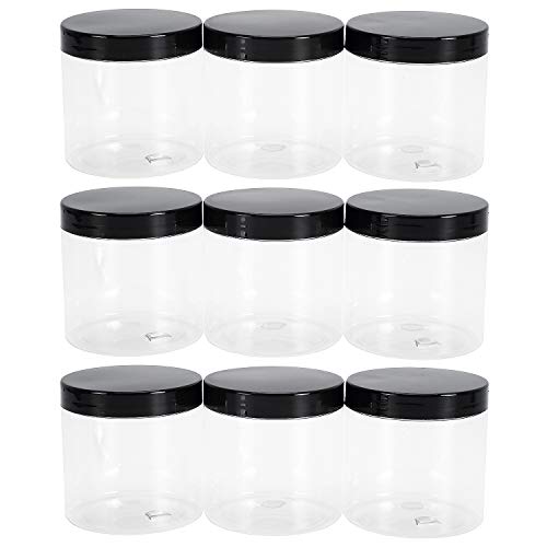 Lawei 9 pack 15 oz Clear Plastic Jars with Black Lids - BPA