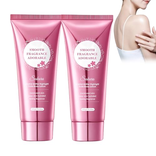 Loción corporal de flores de cerezo con efecto brillante, hidratación intensa, brillo radiante para ocasiones especiales, piel sedosa y brillante, paquete de 2