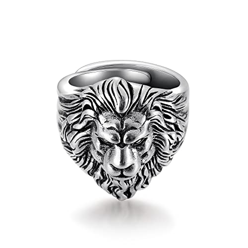 Yumikoo Lion Ring for Men Titanium Stainless Steel Open Adjustable Ring