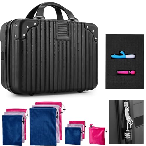 Dansydaisy Adult Game Toy Storage with Customizable Foam Insert Metal Combination Lock, 9 Pcs 3-sized Toy Bags and Plaid Cotton Slot, Travel Storage Bag for Women Men Home Travel(Black)