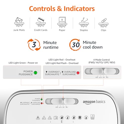 Amazon Basics Cross Cut Paper and Credit Card Shredder for Security - 8-Sheet, Heavy Duty, White - Image 4