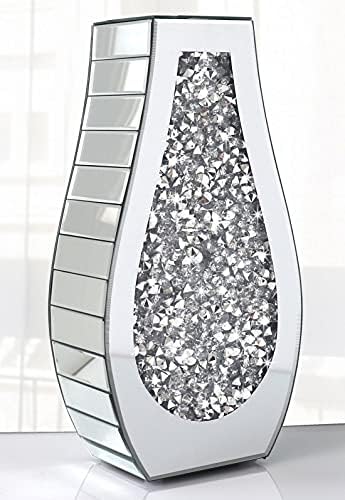 ALLARTONLY Flower Vase Crushed Diamond Mirrored Vase Crystal Silver Glass Decorative Mirror Vase Large Size Luxury for Home Decor. Arc-Shaped Thickened. Can’t Hold Water.