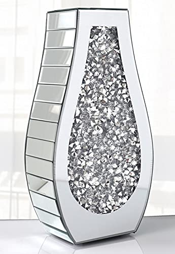 ALLARTONLY Flower Vase Crushed Diamond Mirrored Vase Crystal Silver Glass Decorative Mirror Vase Large Size Luxury for Home Decor. Arc-Shaped Thickened. Can’t Hold Water.