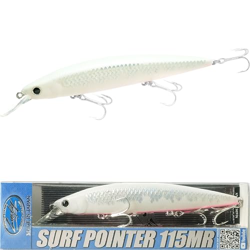 LUCKY CRAFT Surf Pointer 115MR Saltwater Fishing Lures for Halibut and Stripped Bass, Long Casting Jerkbait, Sinking Surf Fishing Gear, Fish Accessories for Tackle Box, 713 Super Glow MS Cherry Berry