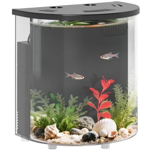 PawHut Fish Tank, 3L Nano Aquarium Starter Kit with Filter System, LED Light, Small Fish Tank for Betta, Shrimp, Black