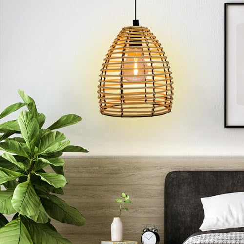 Lámpara colgante de ratán hecha a mano vintage para decoración de patios 7