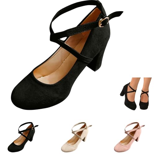 Zapatos tiroleses para mujer, zapatos de baile gruesos, zapatos de novia, tacón de bloque, elegantes, zapatos de plataforma cerrada, zapatos para pies anchos, bodas, clásicos, cómodos, con estables