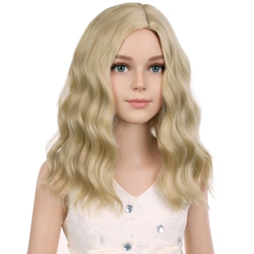 Image of PATTNIUM Blonde Wig Kids Child Short Wavy Wig Ash Blonde Wigs Mixed Blonde Wigs for Gilrs Cosplay Party Heat Resistant Blonde Synthetic Hair(Ash Blonde)