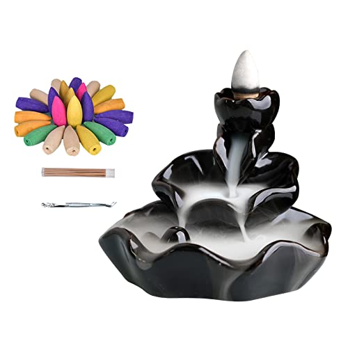 Räuchergefäß Lotusblatt Räucherkegel Brenner Rauch-Räucherstäbchenhalter Keramik Rückfluss Räuchergefäß mit 10 Räucherkegeln Home Decor Geschenk Cover