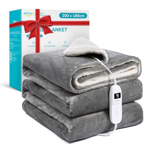 ALLJOY Heizdecke mit Abschaltautomatik, 200 x 180 Elektrische Wärmedecke Extra Große, Heizdecke Kuscheldecke 9 Heizstufen, 180Min Automatische Abschaltung, Flanell, Waschbare, Home & Office ALLJOY Heizdecke mit Abschaltautomatik, 200 x 180 Elektrische Wärmedecke Extra Große, Heizdecke Kuscheldecke 9 Heizstufen, 180Min Automatische Abschaltung, Flanell, Waschbare, Home & Office