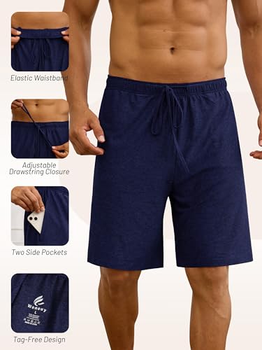 3 Pack Mens Pajama Shorts, Soft Sleep Shorts with Pockets Elastic Waist Drawstring Lounge Dry Fit Sleepwear Bottoms4
