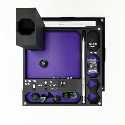 SORTuX All-in-One Dice Tray with Tower by TTRPG World - Magnetic Modular Organizer for 5E & d20 RPGs with Soft Lining, Tower, Mini Holder, Sheets & Mystery Dice Set (Purple)
