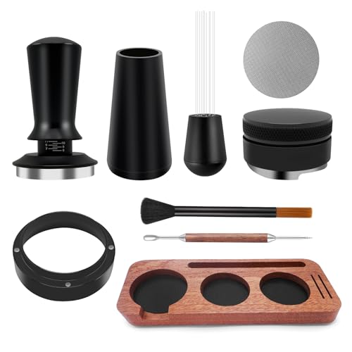 8 PCS Espresso Accessories Kit, 53.3mm Espresso Tamper 54mm Portafilter Compatible, Espresso Tamping Station, WDT Tool Needle Distributor, Magnetic Dosing Funnel, Puck Screen, Coffee Bar Tool Set