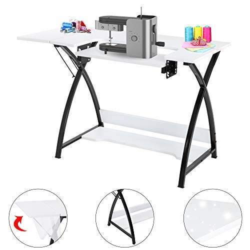 TUFFIOM 46-Inch Sewing Craft Table, Specialized Sewing Machine Shelf, Enlarged Cutting Space, Sturdy