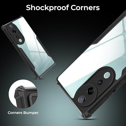 Image of A rtistque Clear Hard Transparent Acrylic Armor Anti-Drop Shockproof TPU Edge Back Cover Case for Vivo V40 - Black