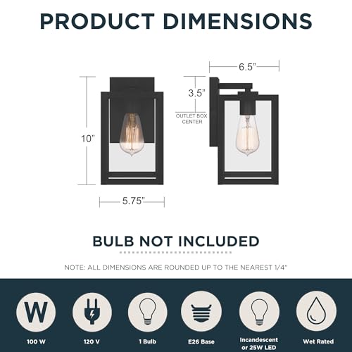 Image of Quoizel Westover 10 inch Outdoor Wall Lantern, Earth Black | 1-Light, Clear Beveled Glass, E26 Base, ETL Wet Rated