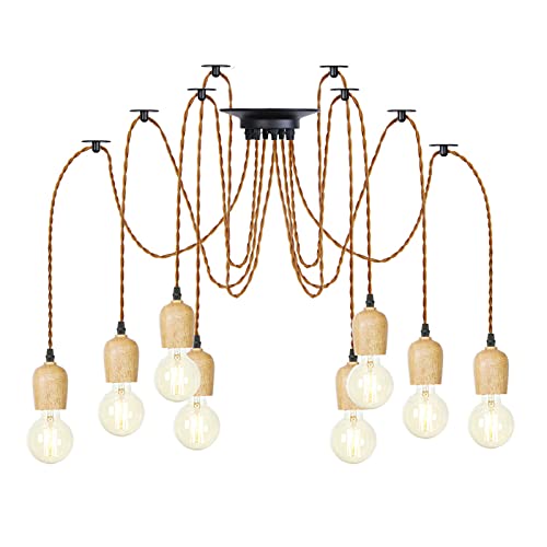 Lampe araignée de plafond réglable HNVBDOPAE, lustre bois à 10 lumières