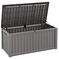 Fancyango 150 Gallon Outdoor Deck Box Waterproof, Large Storage Box for Patio, Resin Storage Bench Lockable for Garden Tools, Package Delivery, Grey