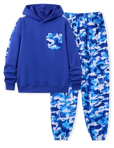 Image of mksodopy Boys Clothes Long Sleeve Hoodie and camouflage cargo pants Boy Outfits for 6-16 Years