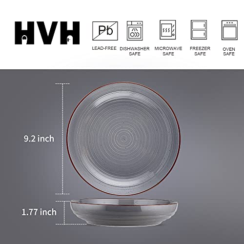 Hvh 9.2 Inch Large Pasta Bowls Set Of 4, 40Oz Big Salad Bowl Set Of 4, Ceramic Plates Set, Shallow Bowls, Ceramic Bowls Set Microwave And Dishwasher Safe, Farmhouse Style (Grey) #TOP3