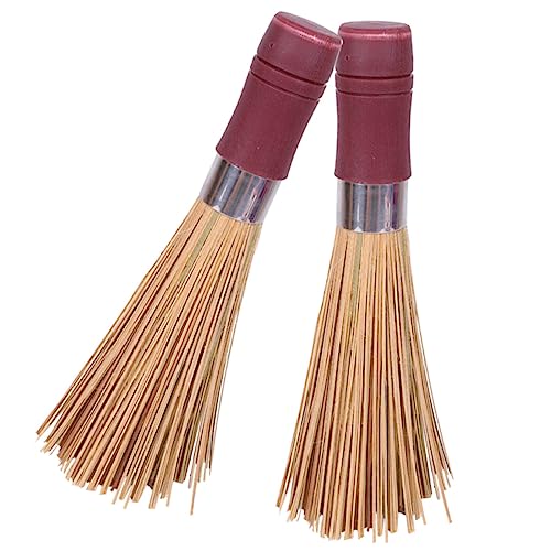 IWOWHERO 2pcs Bamboo Pot Brush Set Stove Cleaner Kitchen Scrubbers for Dishes Dish Cleaning Brush Household Cleaning Cookware