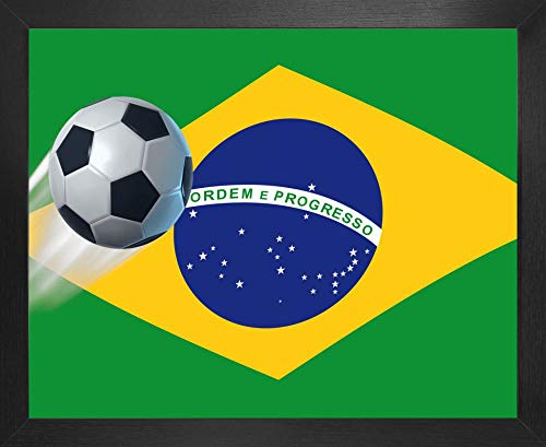 1art1 Fútbol Póster Impresión Artística con Marco (Madera DM) - Bandera De Brasil (50 x 40cm)