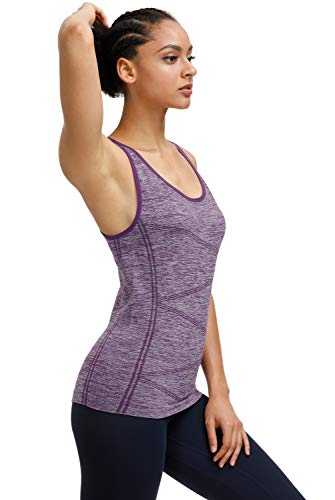 Women's Summer Yoga Tank Tops Racerback Stretchy Activewear Yoga Shirts Quick Dry Running Tops Sports Gym Workout Tops (Purple, Medium) - Thumbnail 2